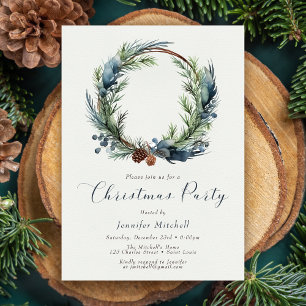 Invitation Vintage Watercolor Wreath Holly Noël Party