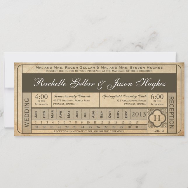 Invitation Vintage Wedding Ticket III Punchout (Devant)