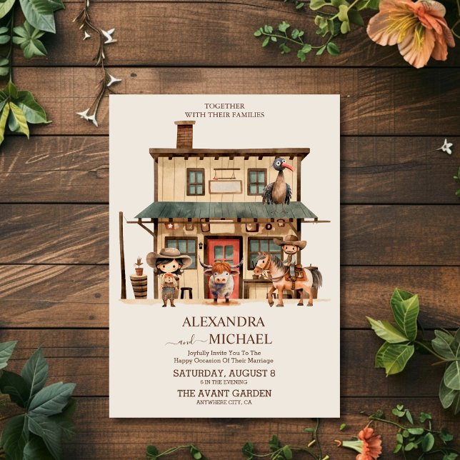 Invitation Vintage Western Cowboy Mariage campagnard rustique (Créateur téléchargé)