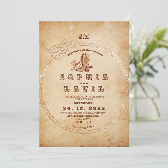 Invitation Vintage Western Cowboy Wedding (Debout devant)