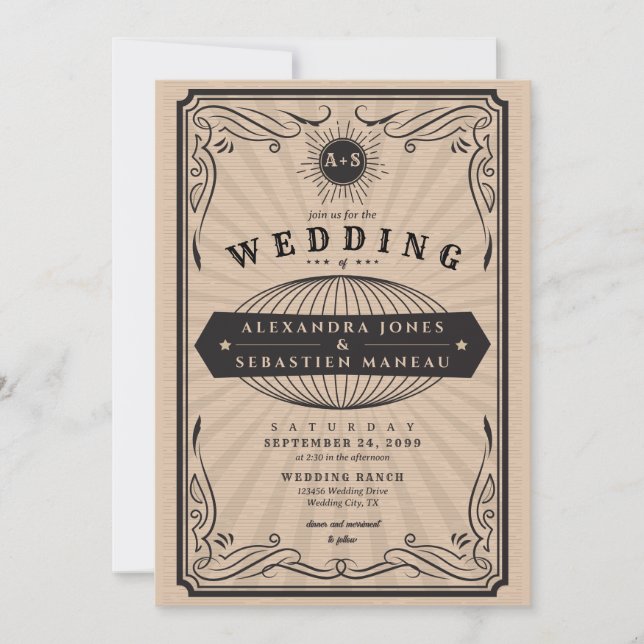 Invitation Vintage Western Pays QR Code Rustique Mariage (Devant)