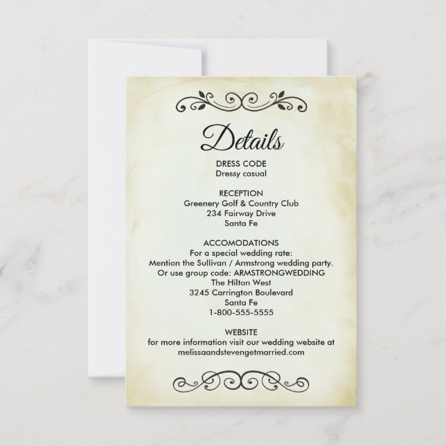 Invitation Vintage Western Thème Mariage Détails Boîtier (Devant)