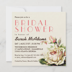 Invitation vintage White Rose Bridal Shower