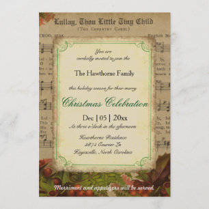 Invitation Vintage Winter Carol Music Sheet Noël