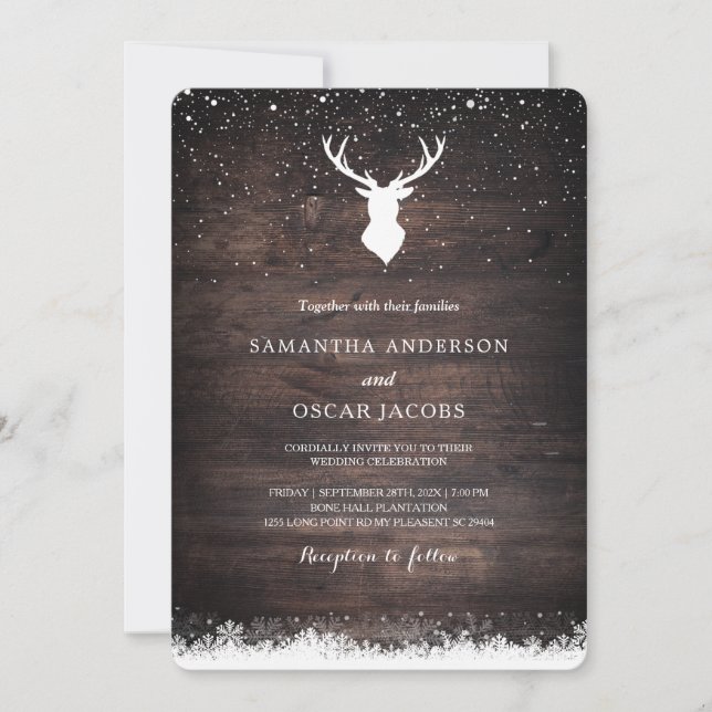 Invitation Vintage Winter Simple Deer & Snowflaks Mariage Inv (Devant)