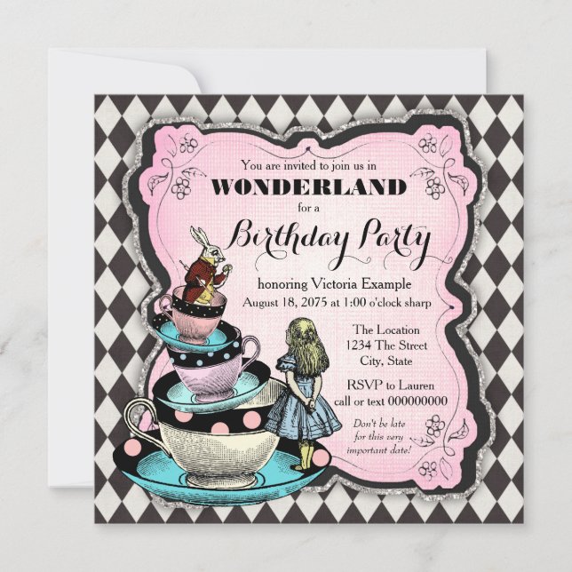 Invitation Vintage Wonderland fête d'anniversaire (Devant)