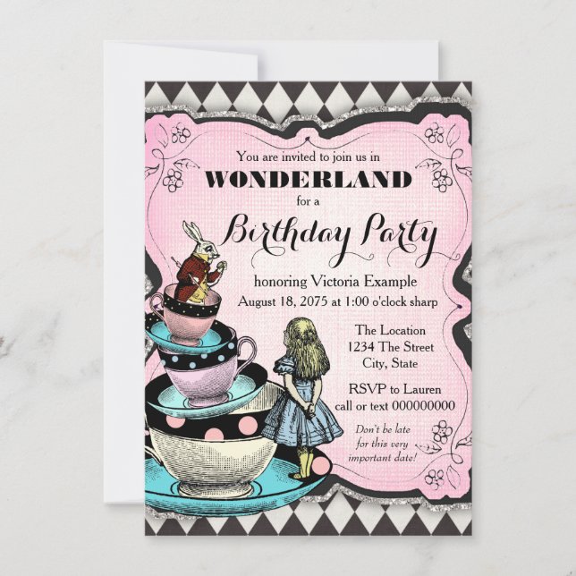 Invitation Vintage Wonderland fête d'anniversaire (Devant)