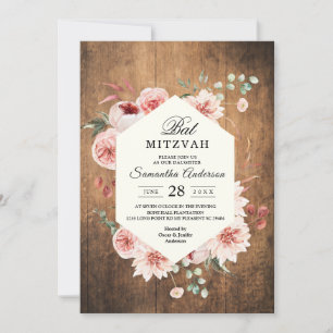 Invitation Vintage Wood & Watercolor Pastel Flowers Invitatio