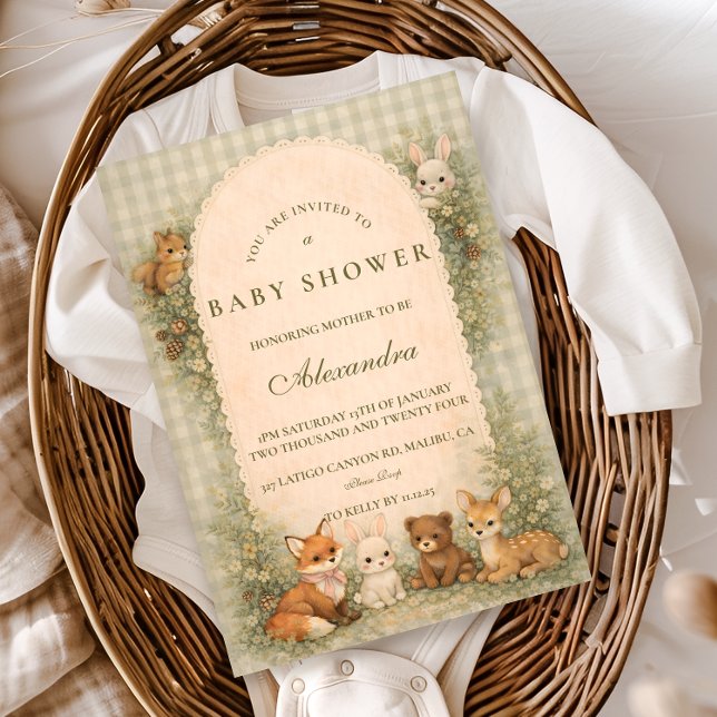 Invitation Vintage Woodland Baby Animals Baby Shower (Créateur téléchargé)