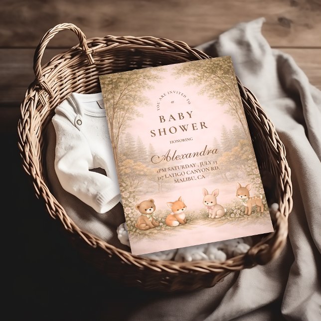 Invitation Vintage Woodland Forest Animals Baby Shower (Créateur téléchargé)