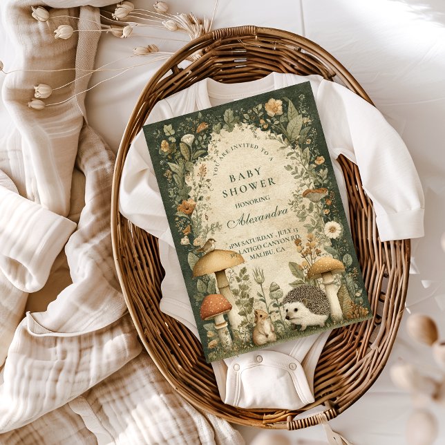 Invitation Vintage Woodland Mushroom Baby Shower (Créateur téléchargé)