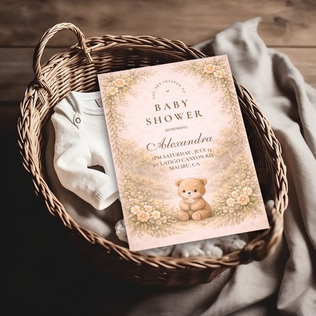 Invitation Vintage Woodland Teddy Garden Baby Shower (Créateur téléchargé)