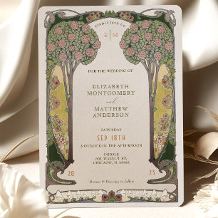 Invitation Vintages fleuris arbres de l'amour Mariage victori