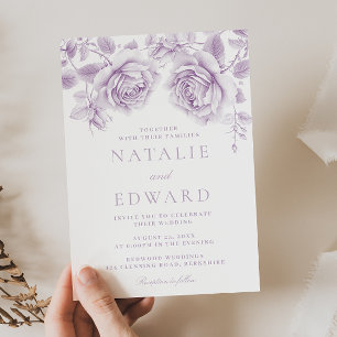 Invitation Vintages Roses Lavande Merveilleux Mariage