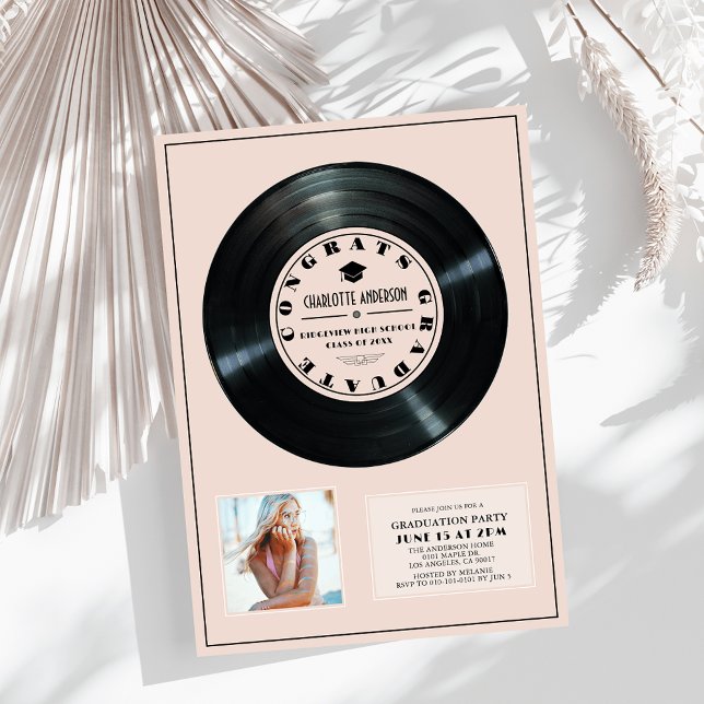 Invitation Vinyl Record Pink Plaque Photo Graduation (Créateur téléchargé)