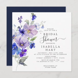 Invitation Viola Floral Violet bleu marine Flower Fête des ma