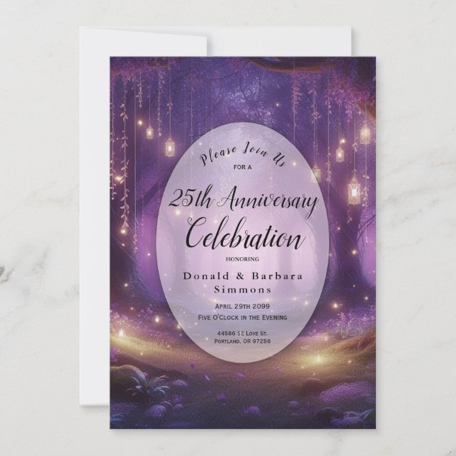 Invitation Violet à minuit Anniversaire de la forêt enchantée (Devant)