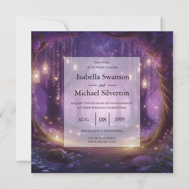 Invitation Violet à minuit Mariage de forêt enchantée (Devant)