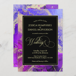 Invitation Violet Amethyst Purple Gold Moody Mariage