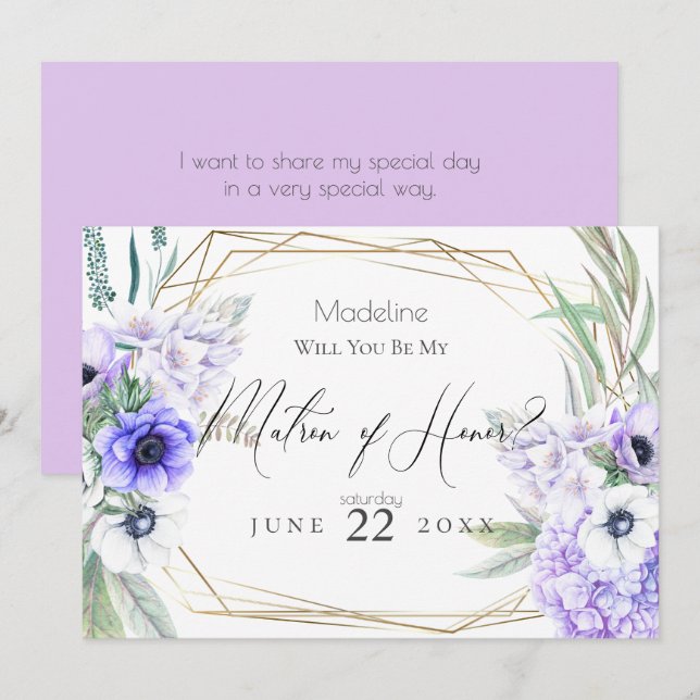Invitation Violet Anemones Serez-vous mon maître d'honneur (Devant / Derrière)
