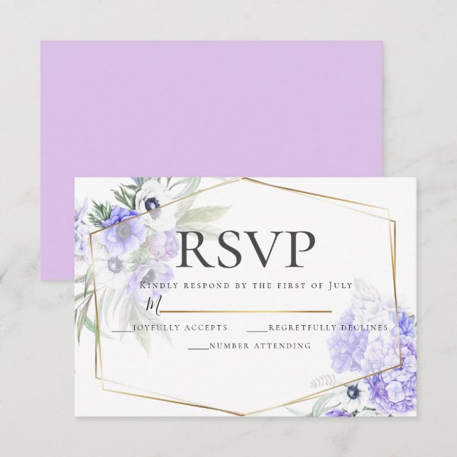 Invitation Violet Anémonique Floral Mariage RSVP (Devant / Derrière)