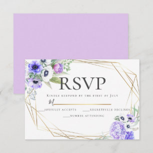 Invitation Violet Anémonique Floral Mariage RSVP
