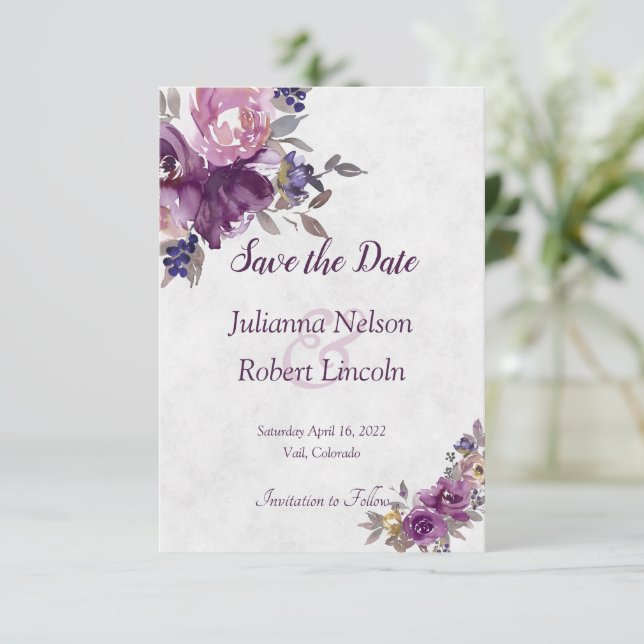Invitation Violet aquarelle floral enregistrer l'invitation d (Debout devant)
