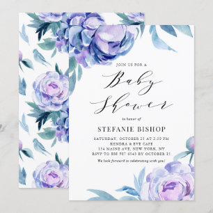 Invitation Violet Aquarelle Peonies Baby shower Floral
