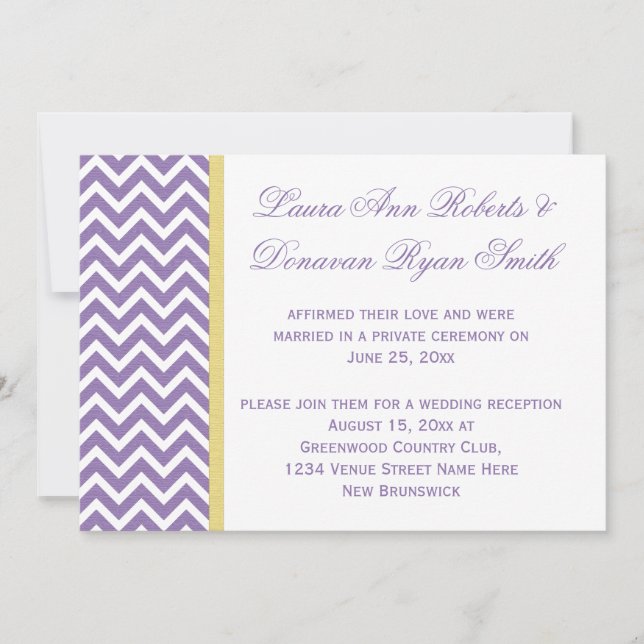 Invitation Violet Blanc Chevron Ruban Jaune Réception uniquem (Devant)