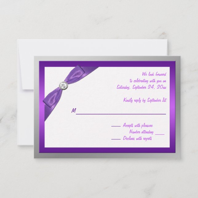 Invitation Violet, Blanc et Argent avec carte-réponse Cristal (Devant)