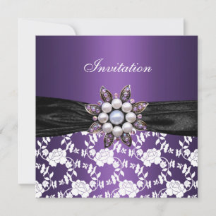 Invitation Violet Blanc Jewel Floral Élégant Class