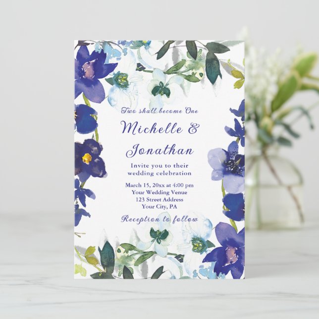 Invitation Violet blanc Rustique Floral Mariage chrétien (Debout devant)