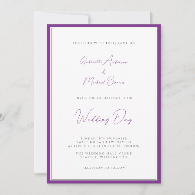 Invitation Violet Blanc Traditionnel Simple Élégant Lavande (Devant)