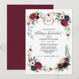 Invitation Violet   Bleu  Mariage d'aquarelle florale de Mars