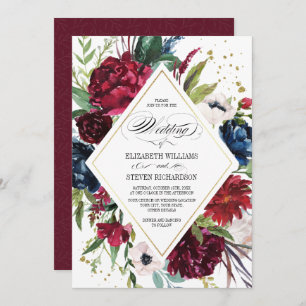 Invitation Violet Bleu Mariage d'aquarelle florale de Mars
