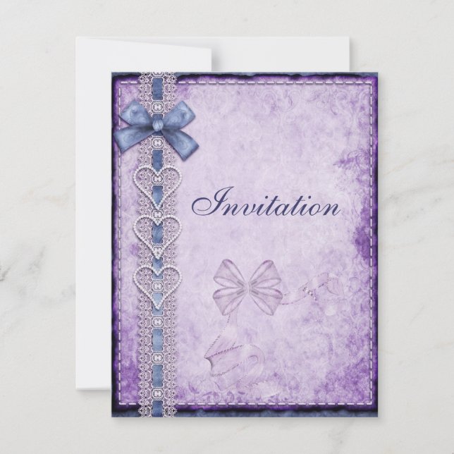 Invitation Violet Bleu Papier Antique Nœud (Devant)