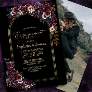 Invitation Violet Bourgogne Arc Floral Noir