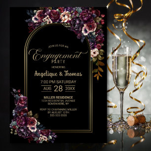Invitation Violet Bourgogne Arc Floral Noir