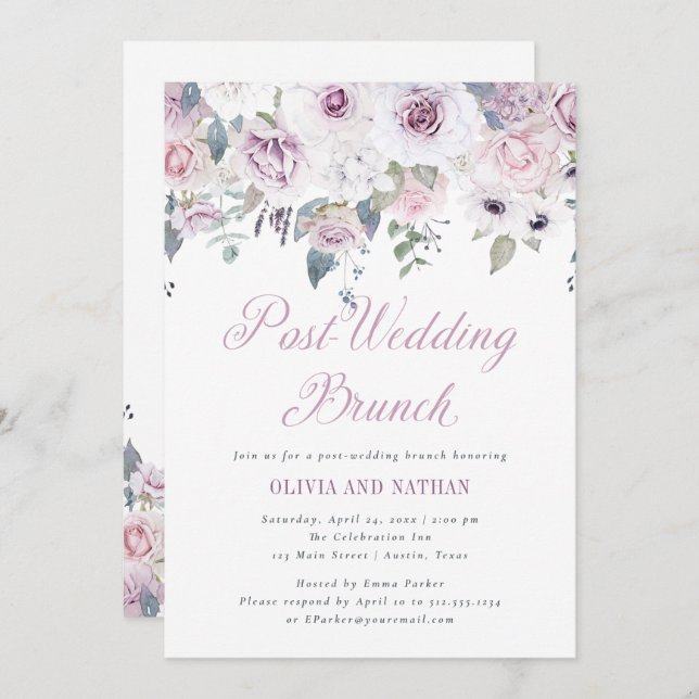 Invitation Violet | Brunch Mariage Floral Post (Devant / Derrière)