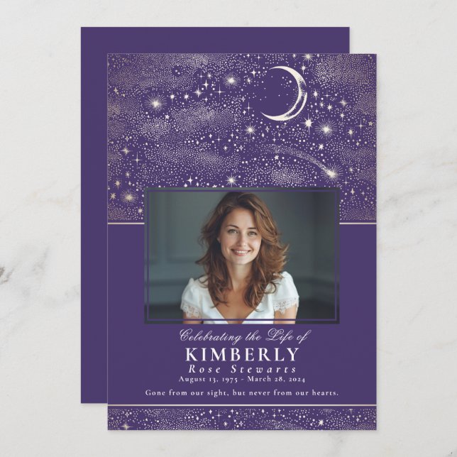 Invitation Violet Célébration de la vie funéraire Photo (Devant / Derrière)