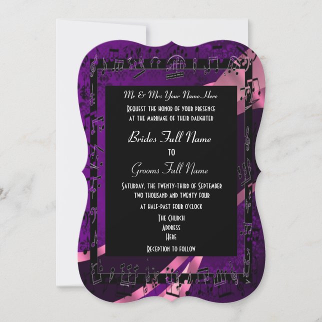 Invitation Violet damassé élégant mariage formel (Devant)