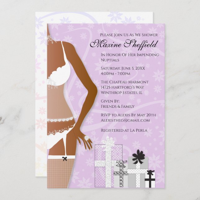 Invitation Violet de Fête des mariées de lingerie afro-améric (Devant / Derrière)