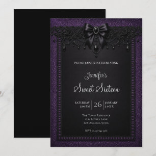 Invitation Violet Dentelle Noire Sweet 16 Anniversaire
