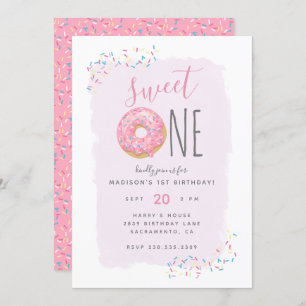 Invitation Violet   Doughnut rose saupoudrer doux 1er anniver