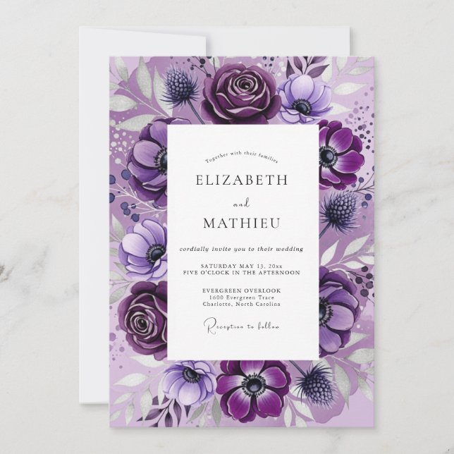 Invitation Violet Dramatic Botanical Wedding (Devant)