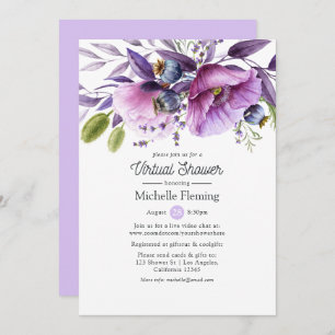 Invitation Violet Dusty Floral Virtual Baby ou Fête des marié