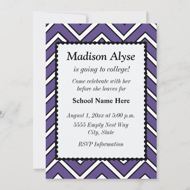 Invitation violet et blanc à chevron pour le dépar (Devant)