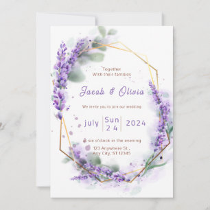 Invitation Violet et blanc avec Lavender Wreath Mariage Invi