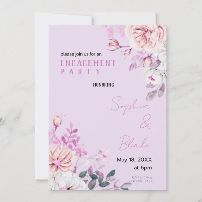 Invitation Violet et blanc Floral violet (Devant)