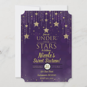 Invitation Violet et bronze sous les étoiles Starry Sweet 16
